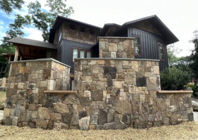 exterior fireplace (back view) with stone veneer
