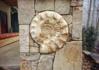 stone pillar veneer with ammonite inlay